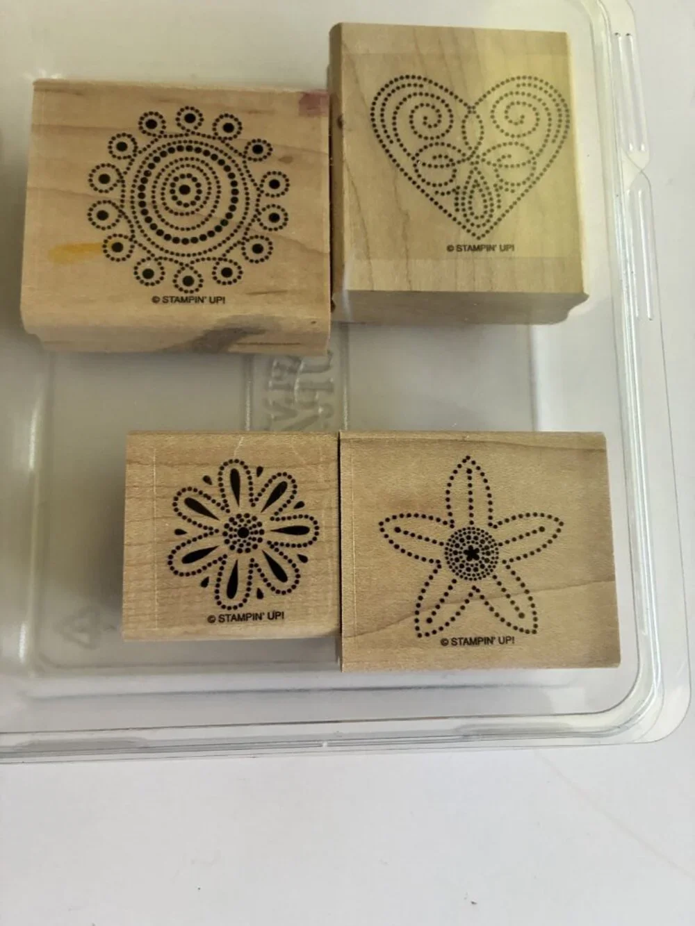 Stampin' Up! Dotted Rubber Stamps Set Heart Floral Mandala Starfish Wood Block